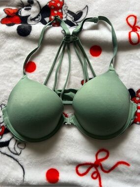 Strappy Front-Close Bra in Sage Green